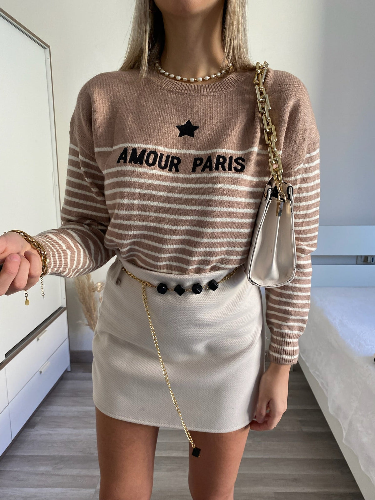 Maglione Amour Camel e panna