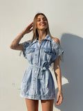 Abito in jeans con frange in paillettes