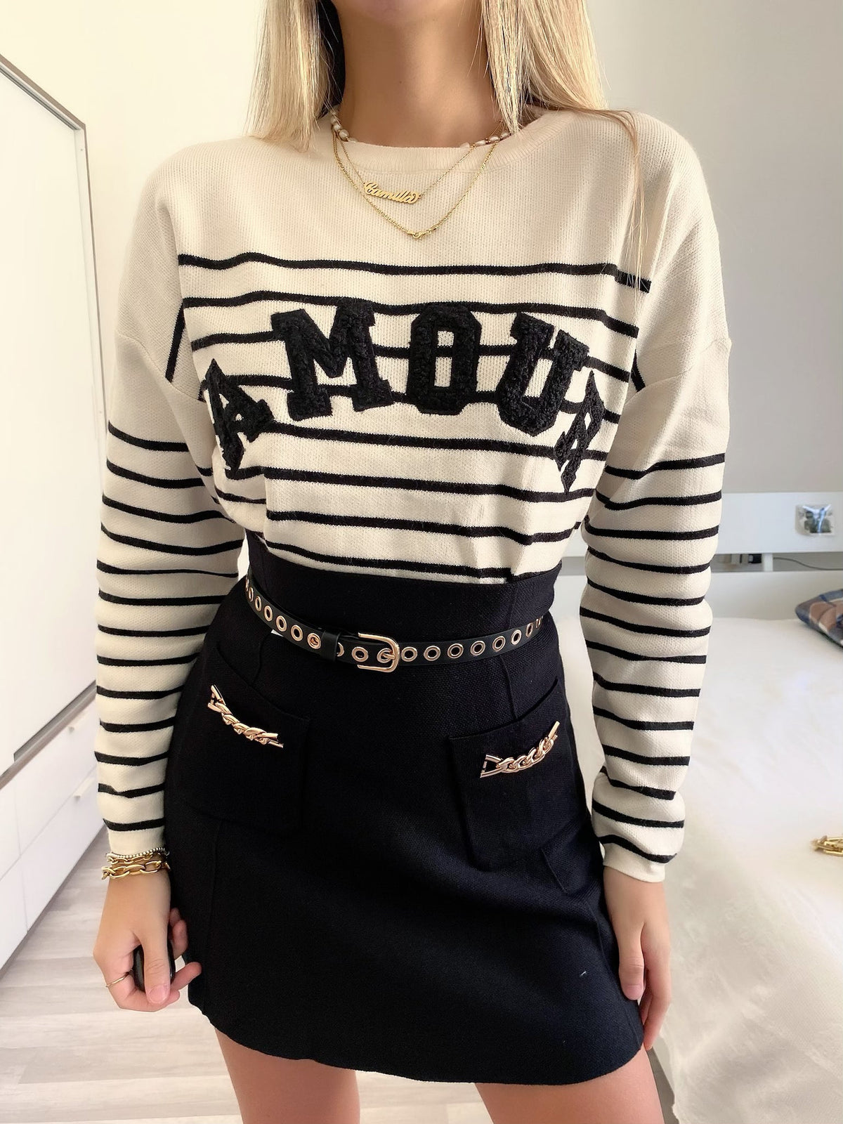 Maglione Amour bianco e nero