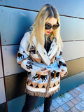 Cardigan frange e cinta con cavallo celeste