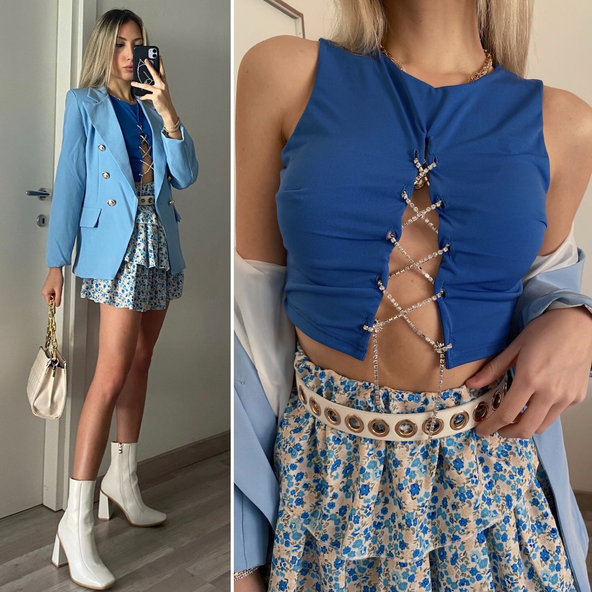 Top blu con punto luce