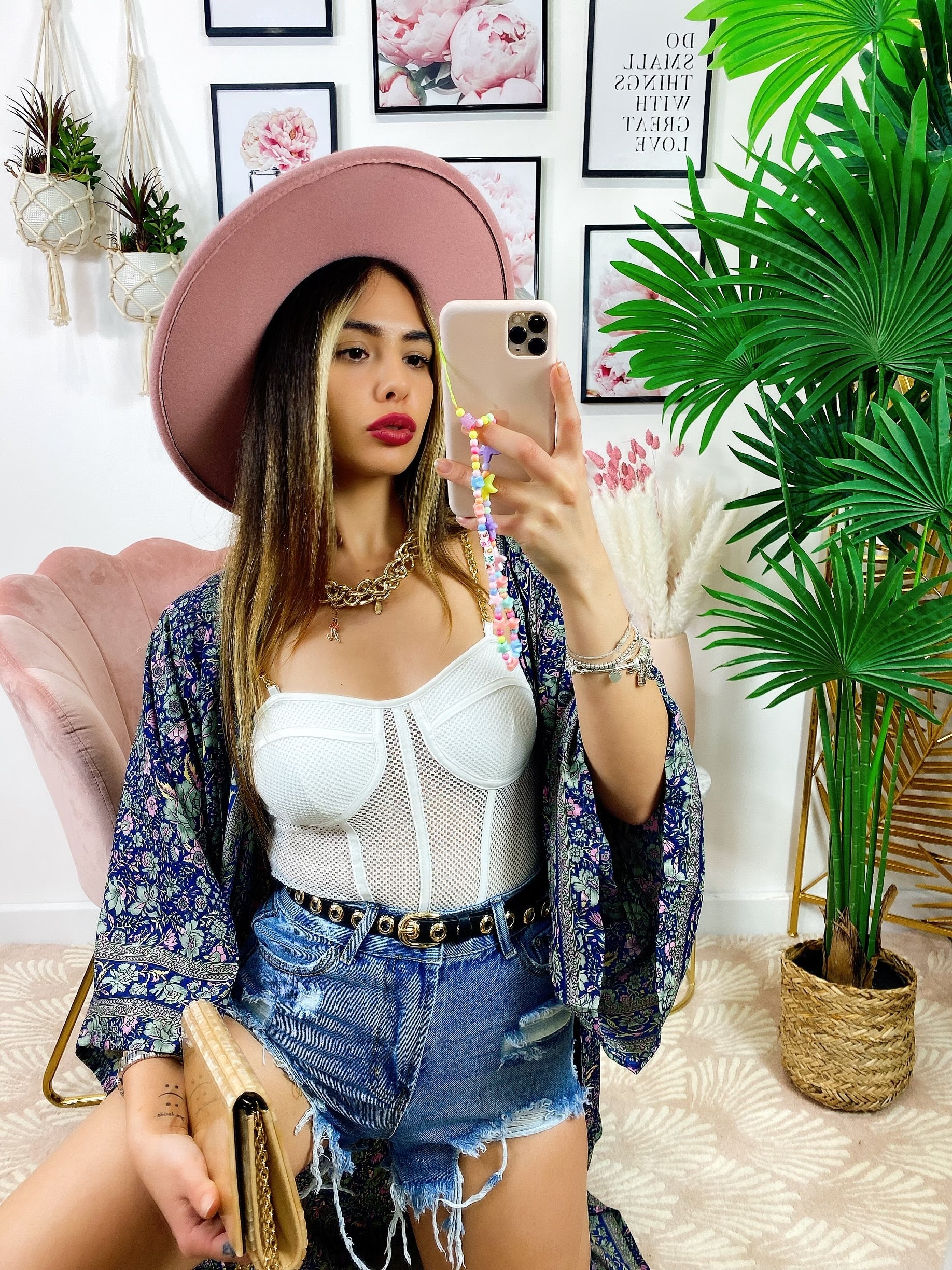 Kimono blu oro rosa
