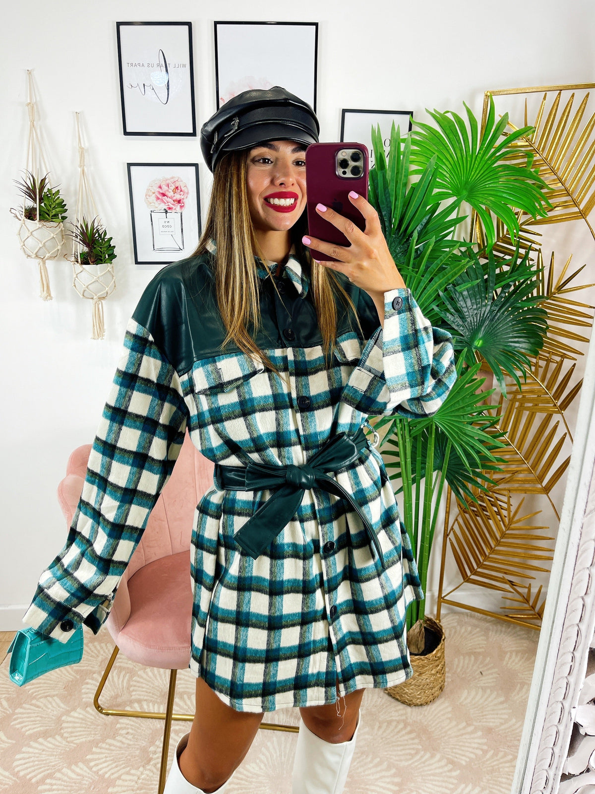 Giacca a quadri double verde