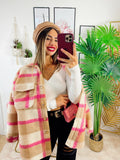 Giacca a quadri beige dettaglio rosa