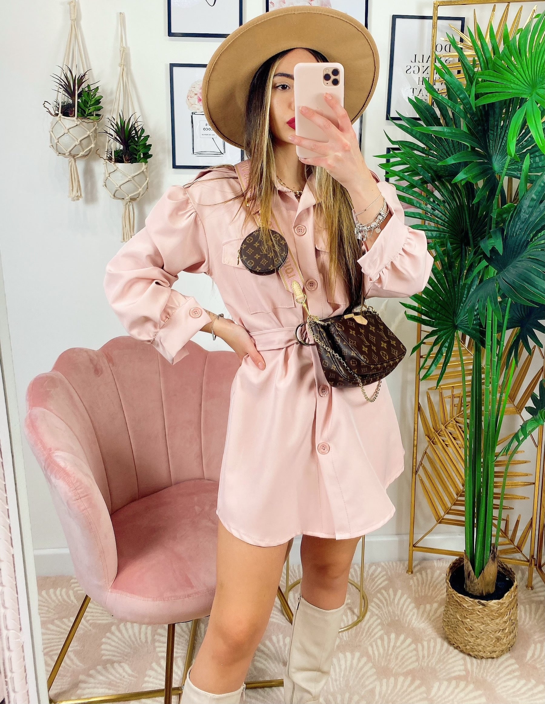 Abito a camicia con cintura Rosa