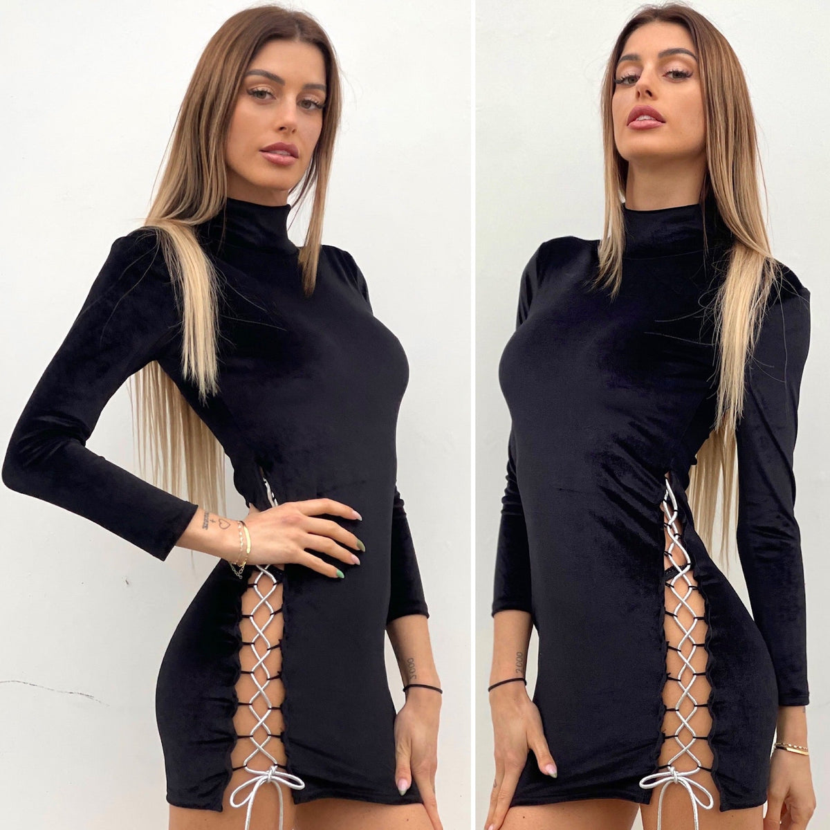 Abito velvet nero con stringhe