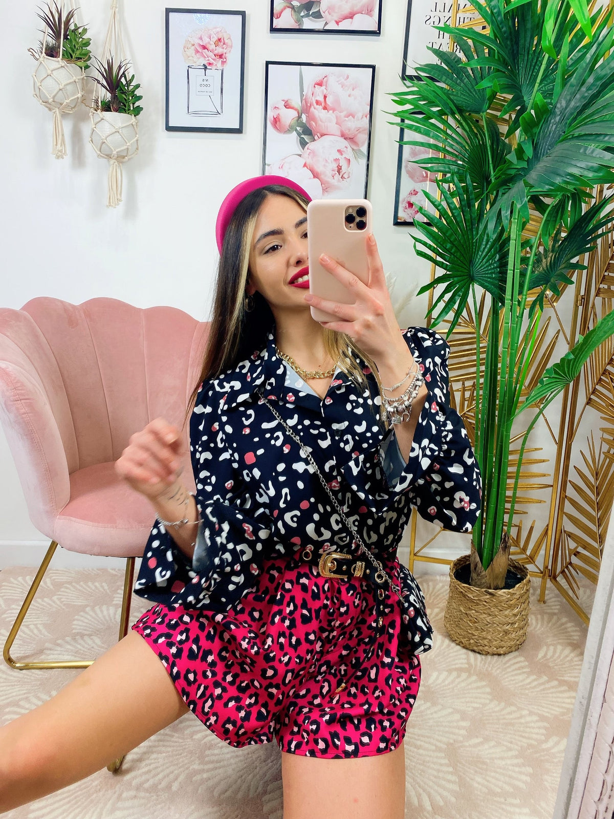 Camicia maculata con borsetta Nera