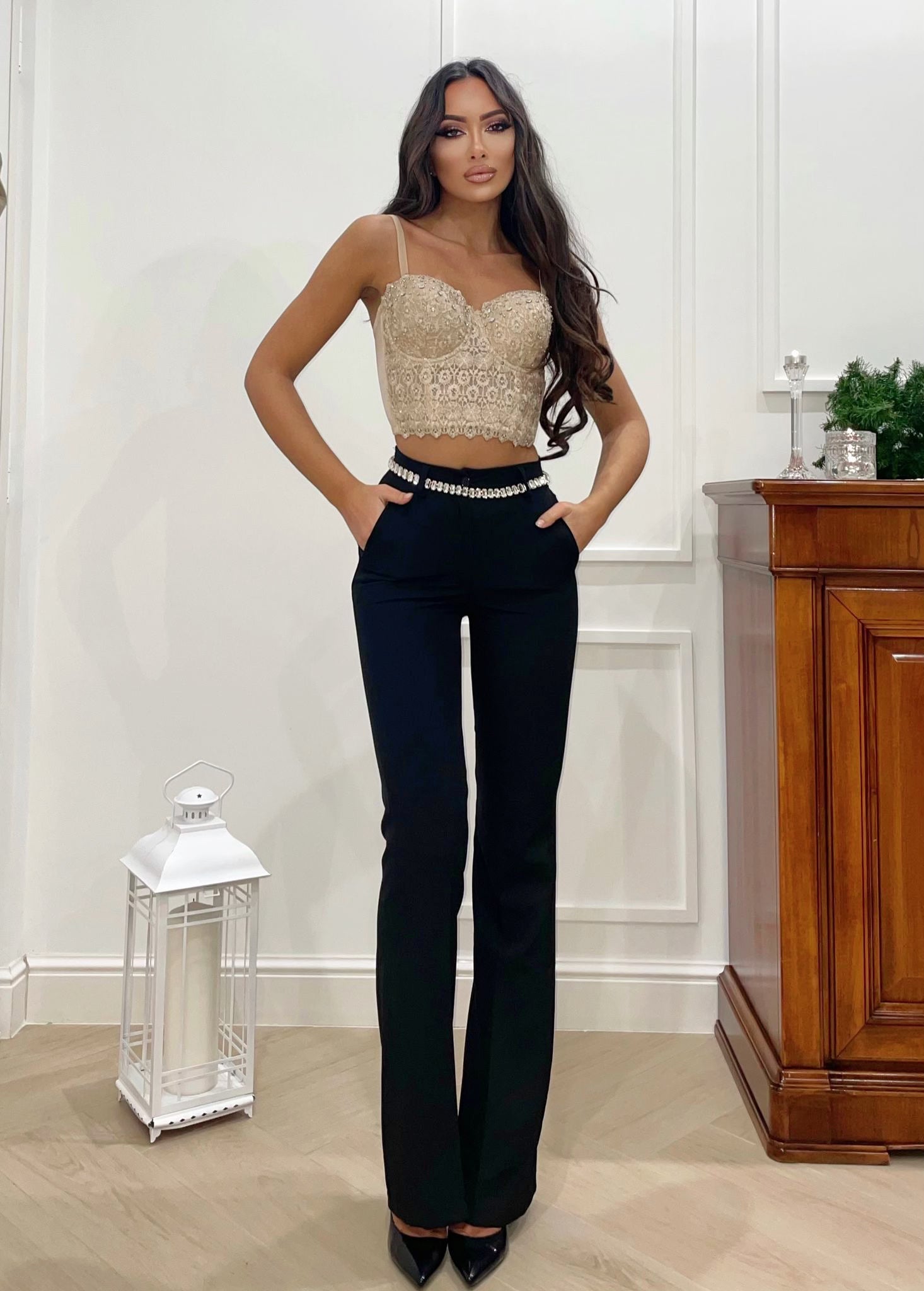 Completo giacca e pantalone frange paillettes nero