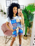 Completo etnico Short e t-shirt base Blu