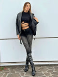 Jeans skinny animalier nero