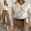 Maglione top quality collo a Camicetta e fiocco panna