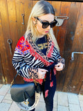 Cardigan corto frange e cinta rosso maculato