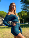 Abito glitter arricciato oceano