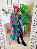 Maxi camicione a quadri celesti e fucsia