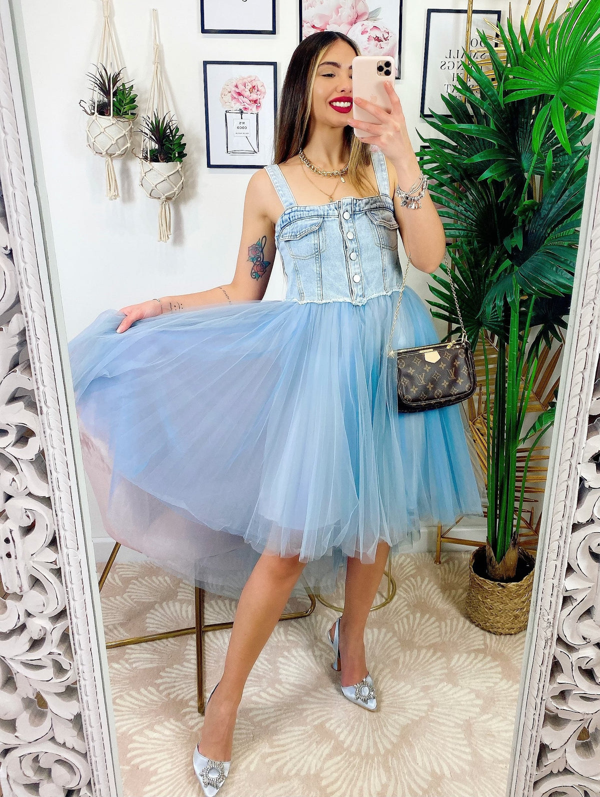 Abito in Tulle con dettagli in  jeans