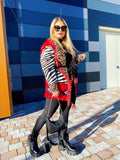 Cardigan frange e cinta rosso maculato