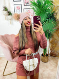 Maxi maglia a collo alto rosa