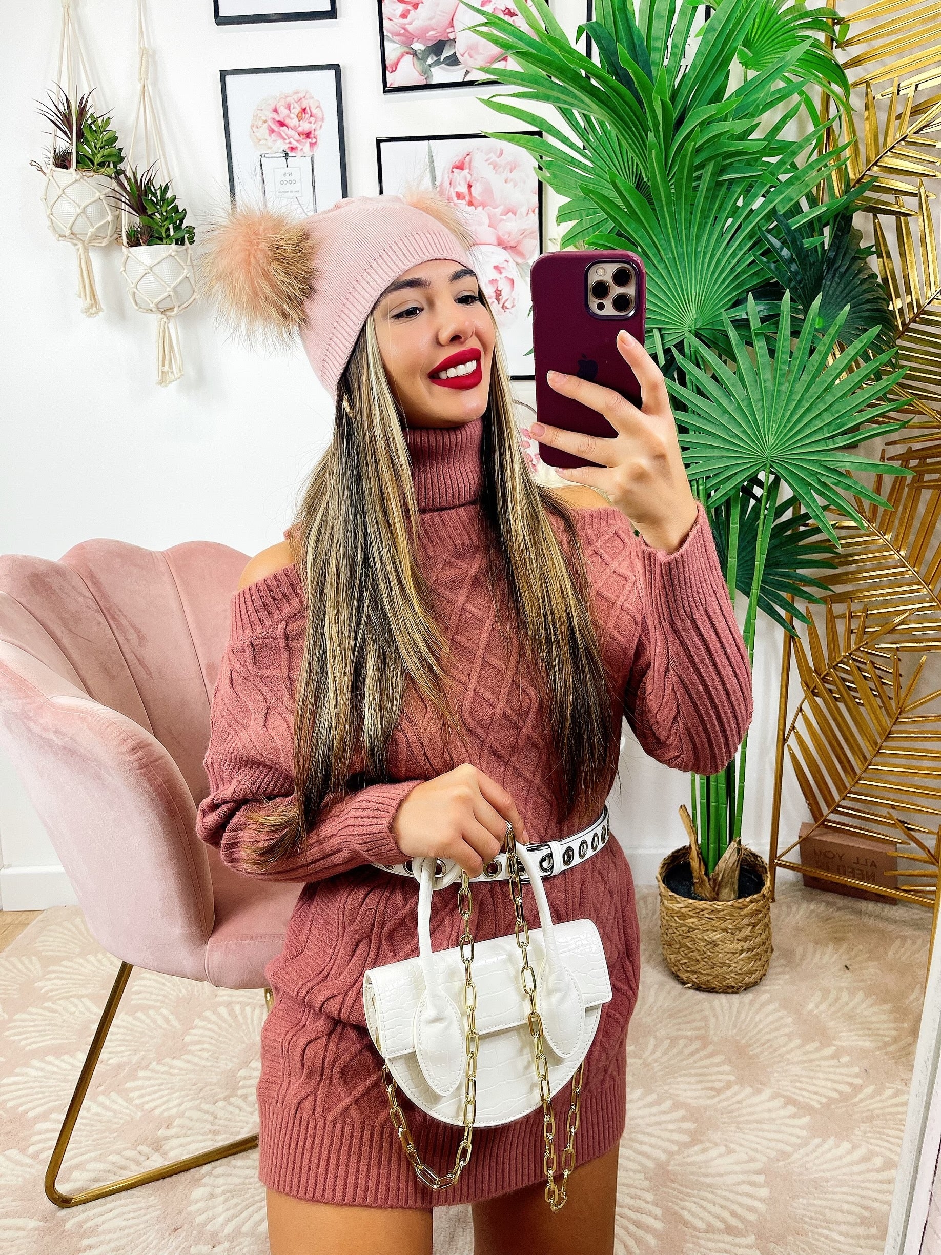 Maxi maglia a collo alto rosa