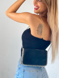 Tracollina o pochette nera con dettagli argento