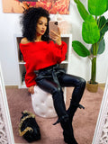 Maglione scollo a barchetta con trecce rosso