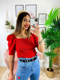 Top con spalline bombate Rosso