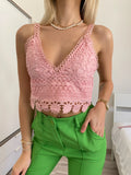 Top in pizzo rosa con pizzo