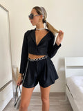 Completo giacca crop e short glitter nero