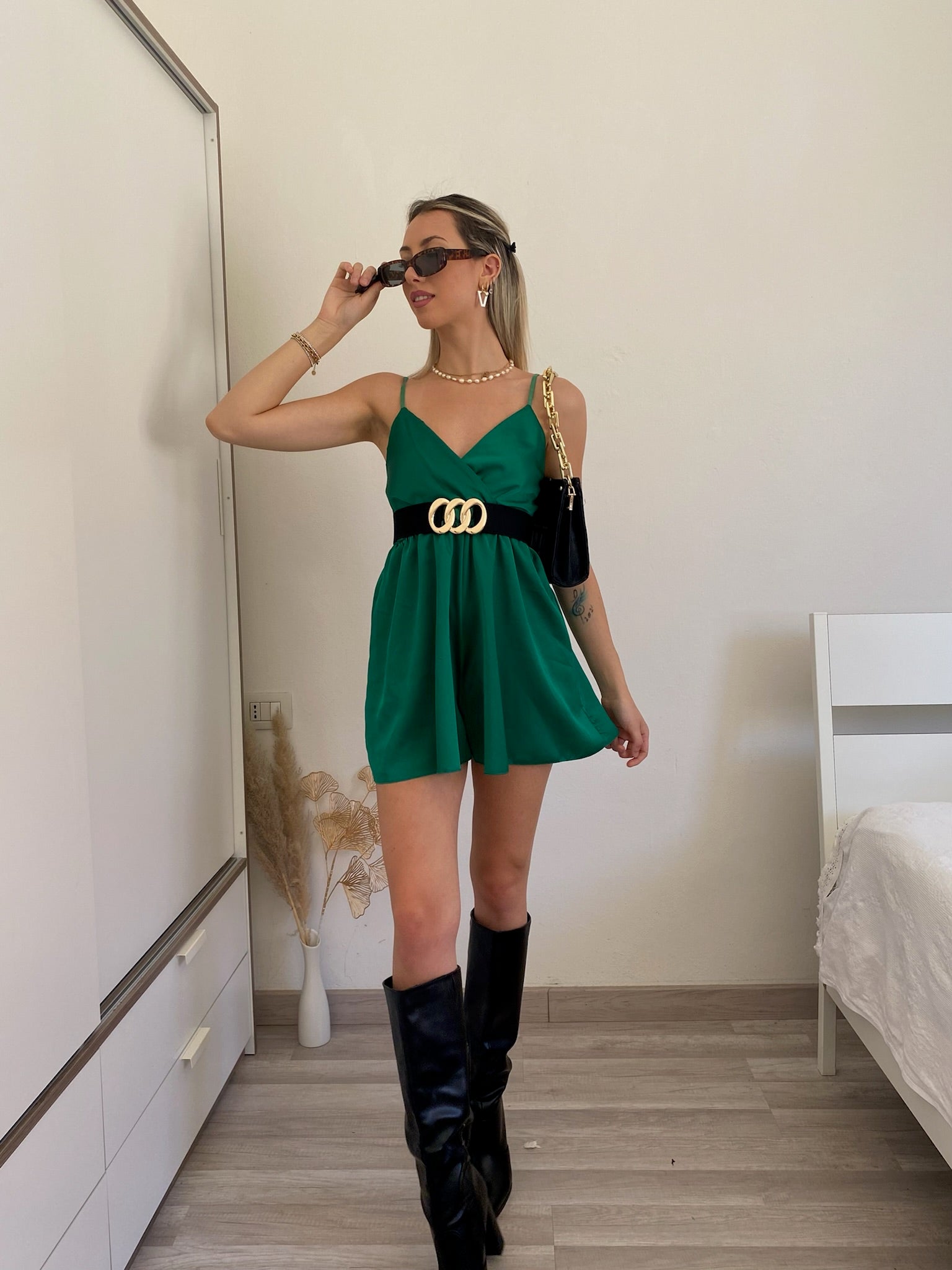 Tutina in raso verde