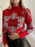 Maglione fiocco di neve rosso e argento