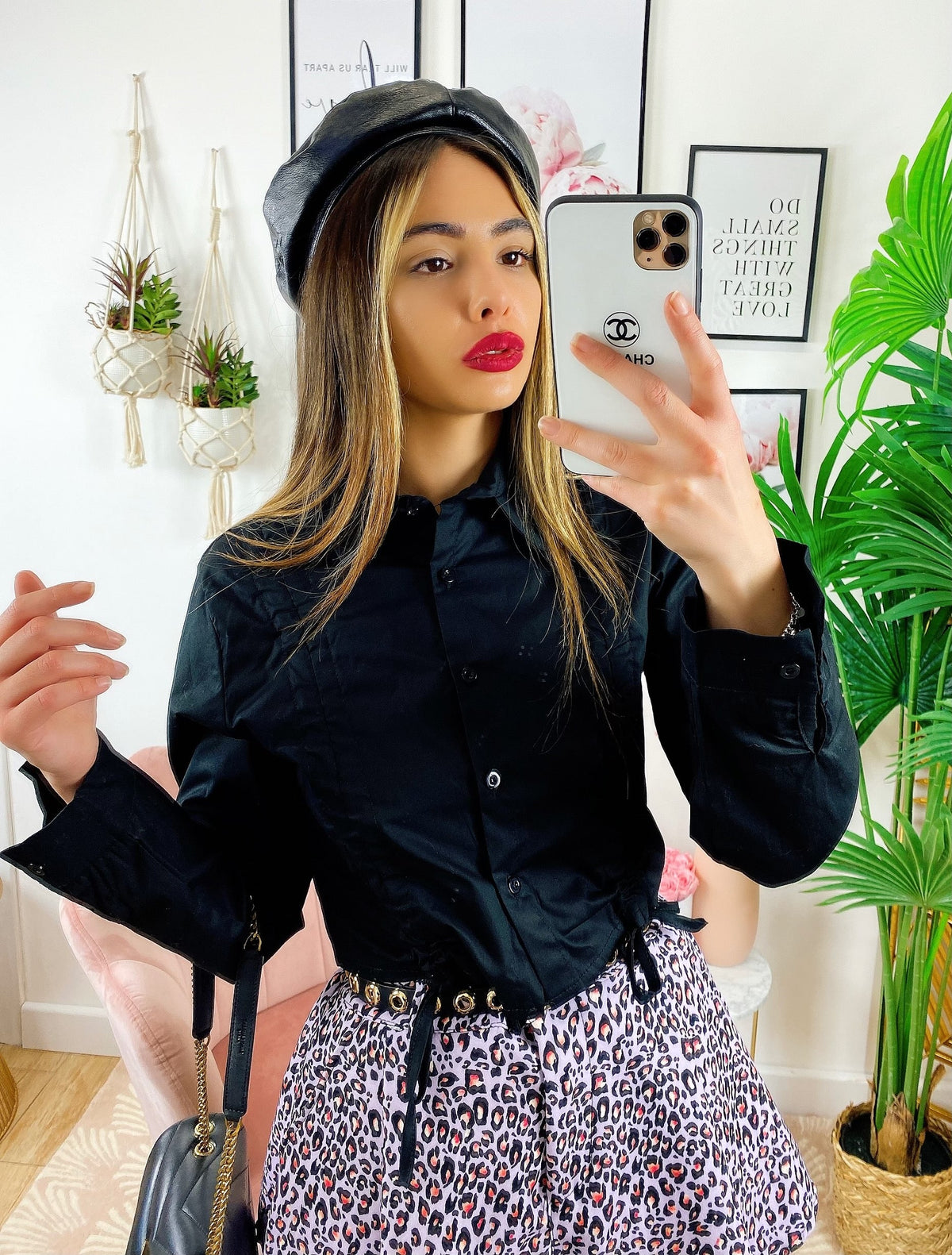 Camicia con arricciatura laterale Nera
