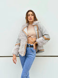Giaccone grigio polvere dettaglio Camel