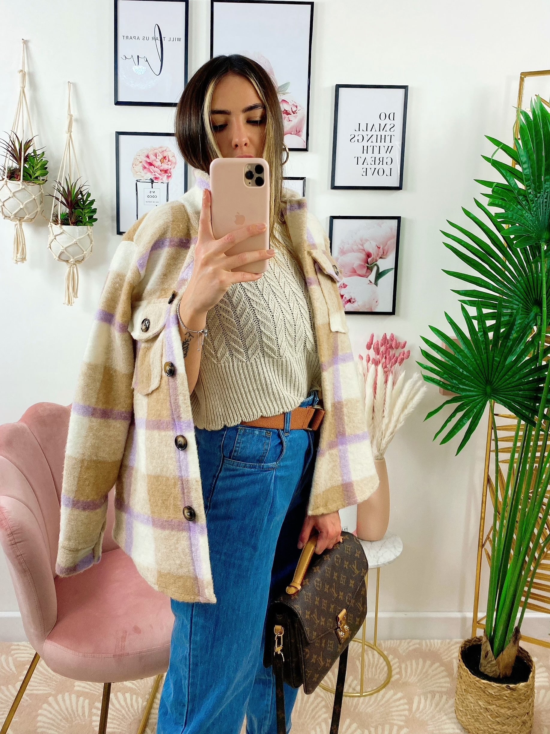 Giacca a quadri Beige/Lilla