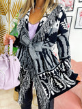 Cardigan con frange e cinta dettaglio Grigio nero