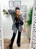 Cardigan Pied de poule con frange e cinta