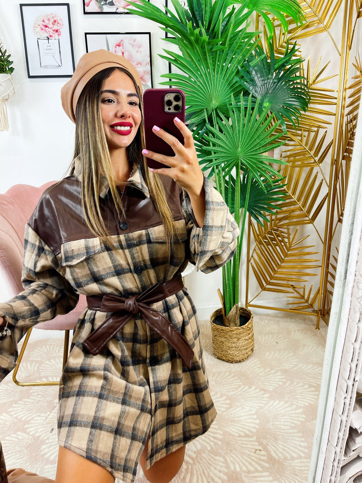 Giacca a quadri double toni nude