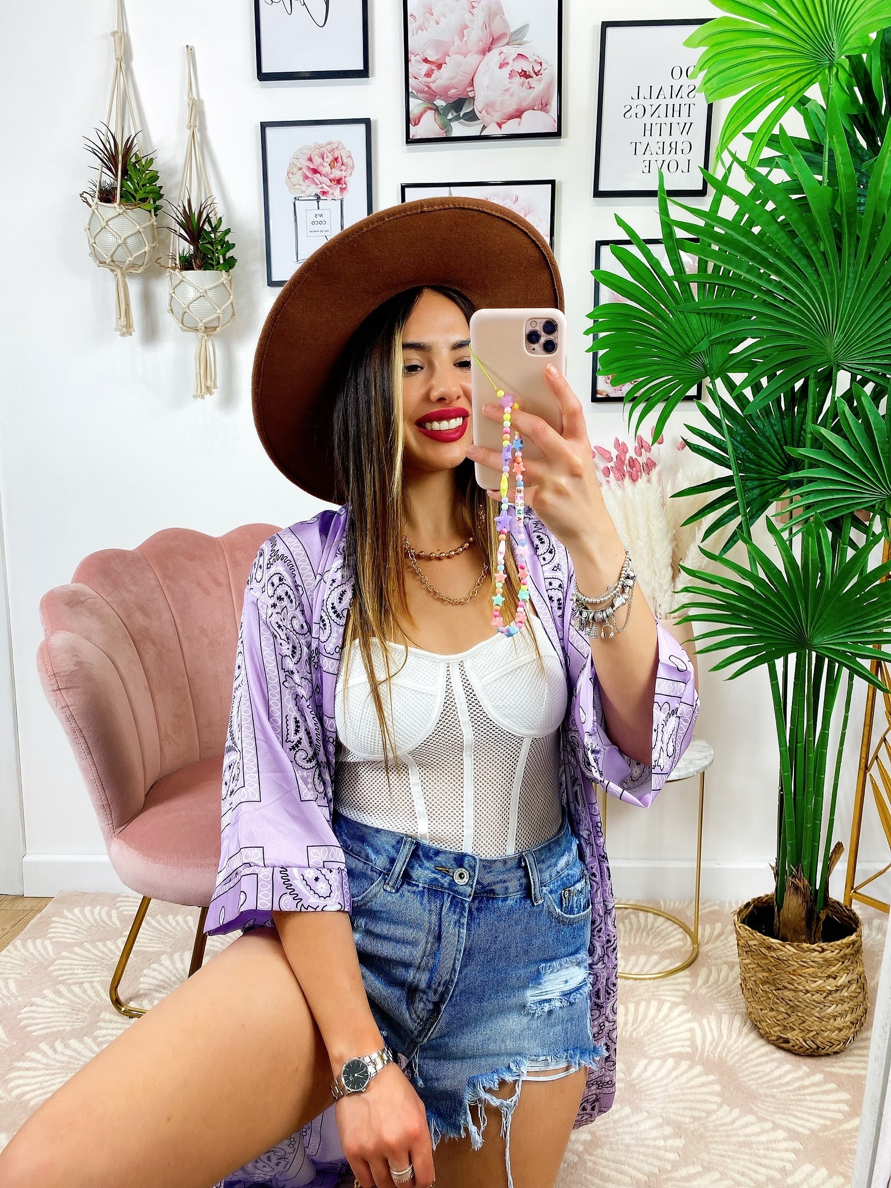 Kimono effetto bandana lilla