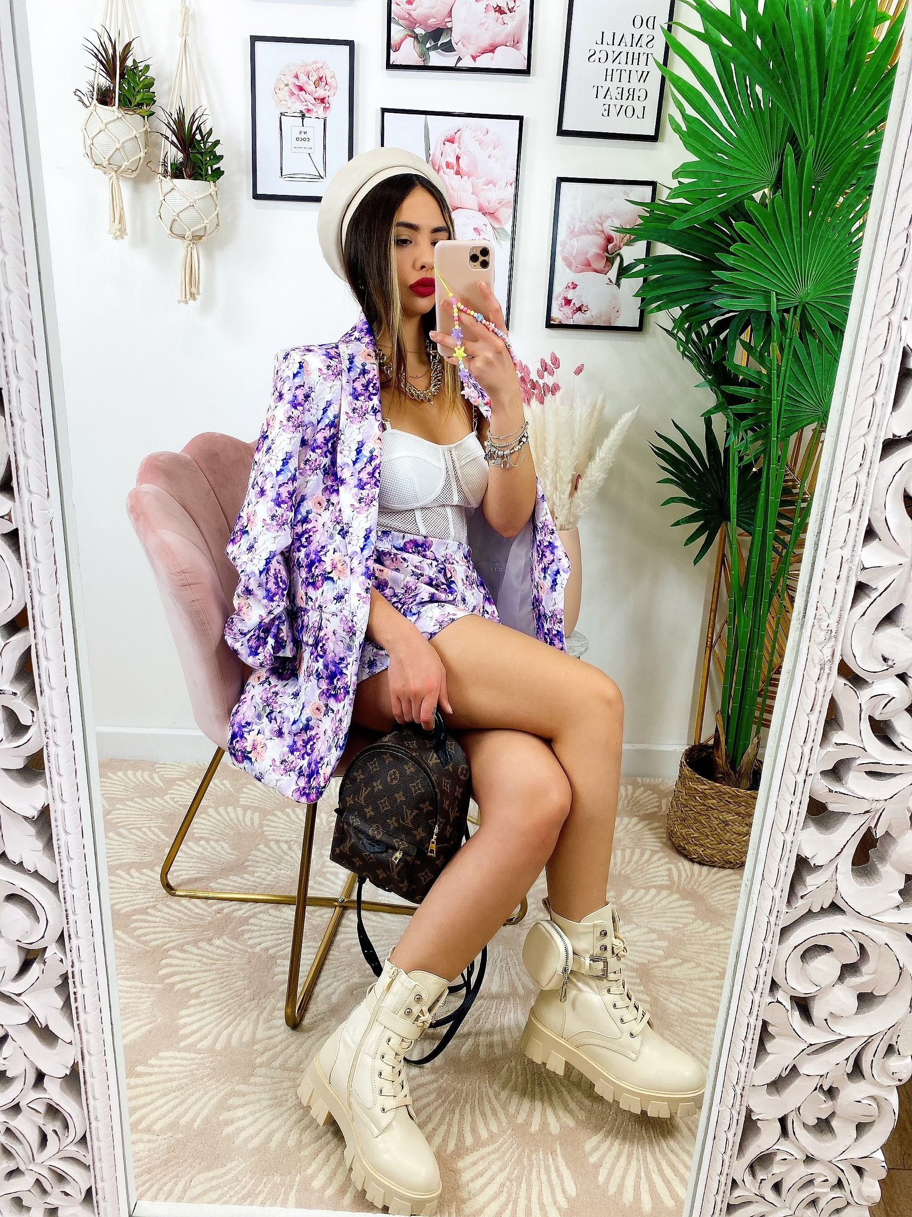 Completo Giacca e Short fiori lilla