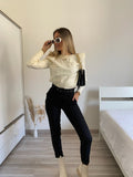 Pantalone aderente nero con cintura