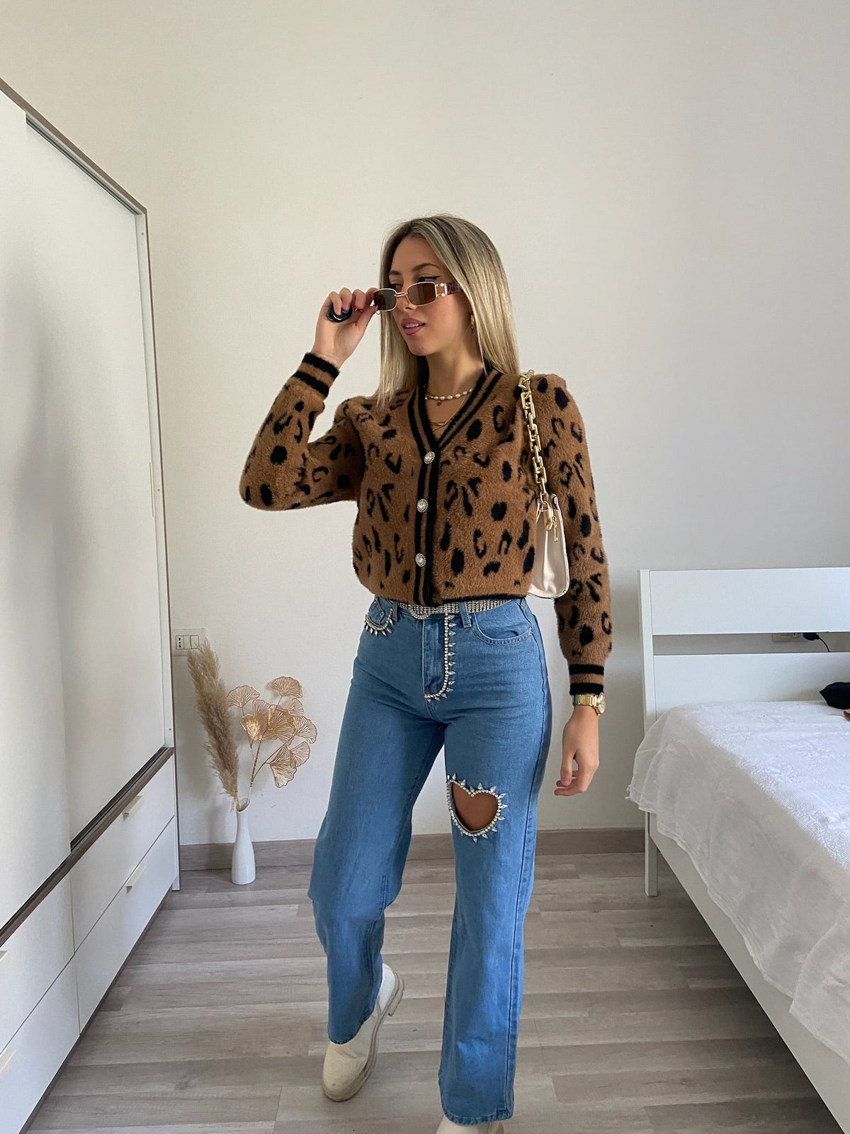 Cardigan animalier Camel