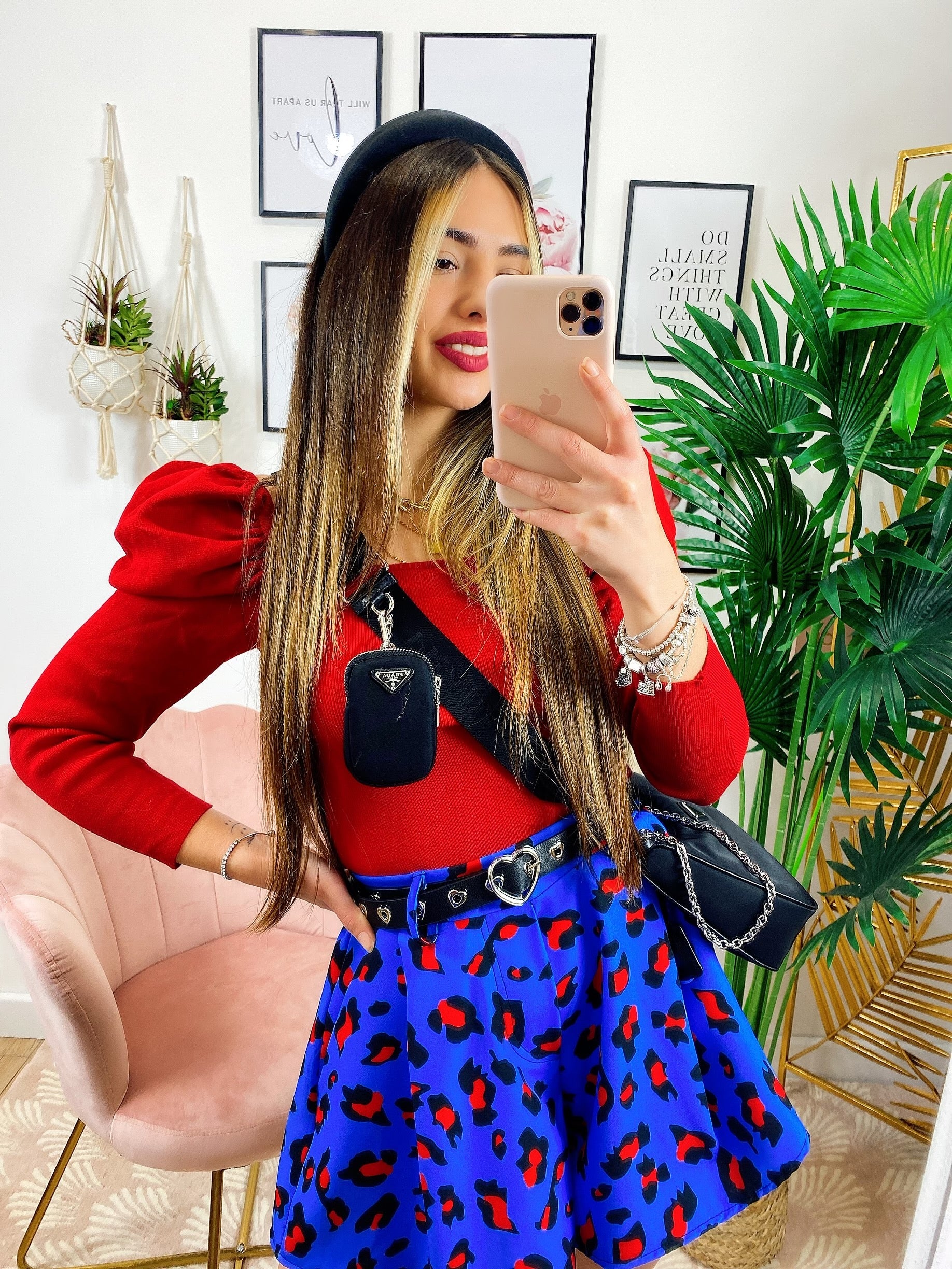 Top con spalline bombate Rosso