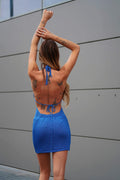Abito corto in lurex blu