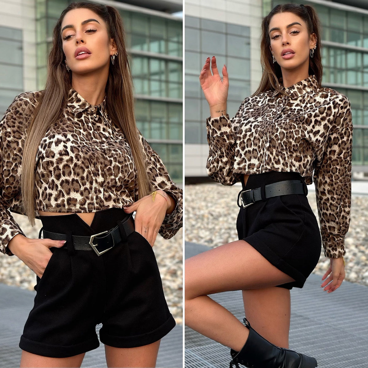 Camicia crop animalier