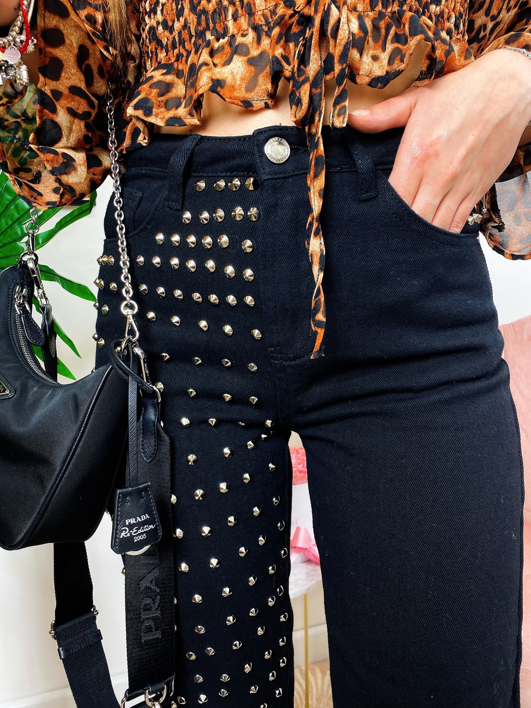 Jeans con borchie Nero