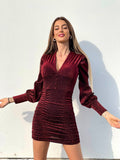 Abito glitter Bordeaux con bottoncini
