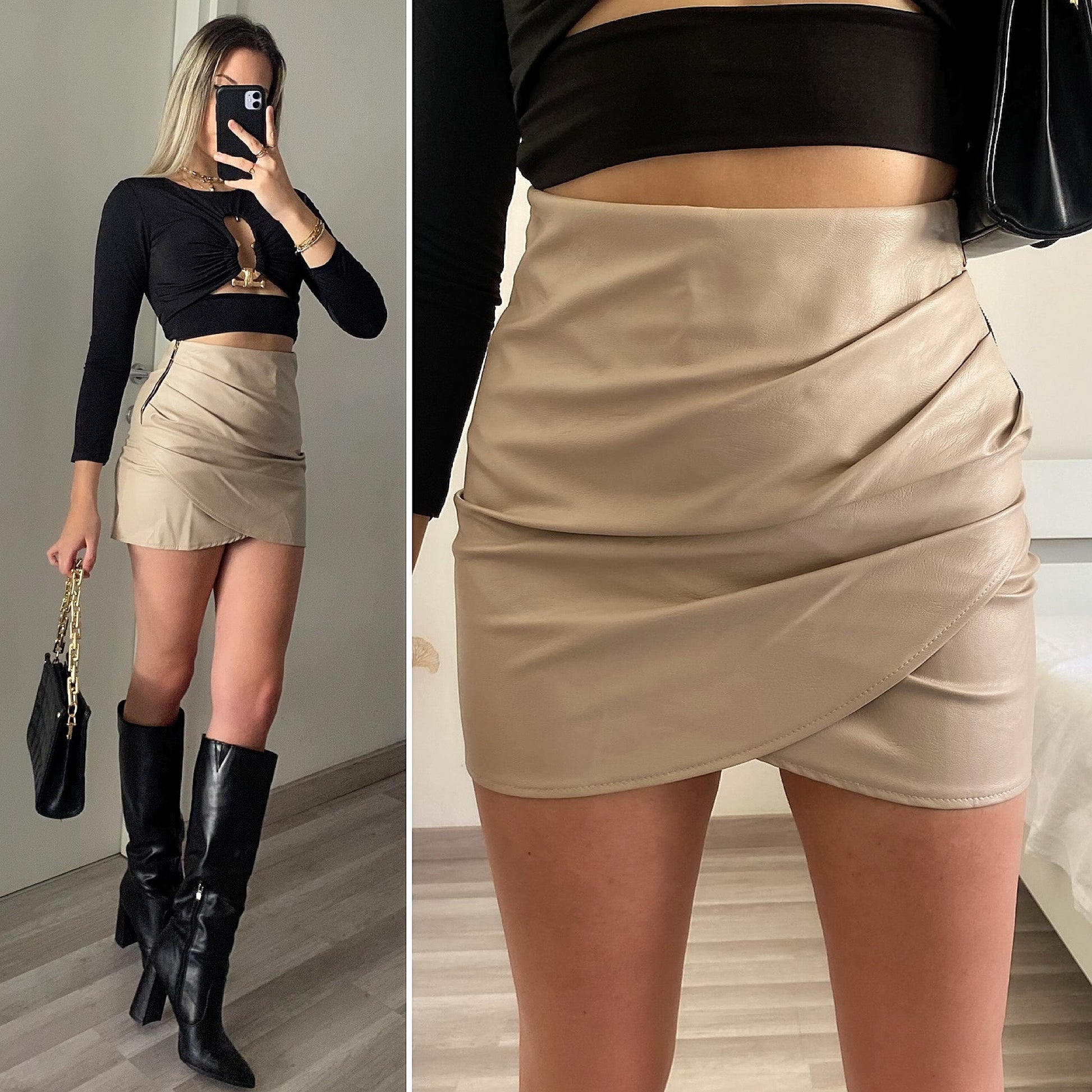 Gonna in ecopelle beige