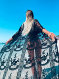 Pareo/kimono lungo in pizzo nero