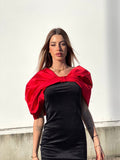 Abito in velluto con maxi fiocco rosso