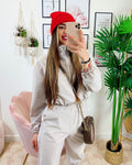 Completo sportivo con righe Beige