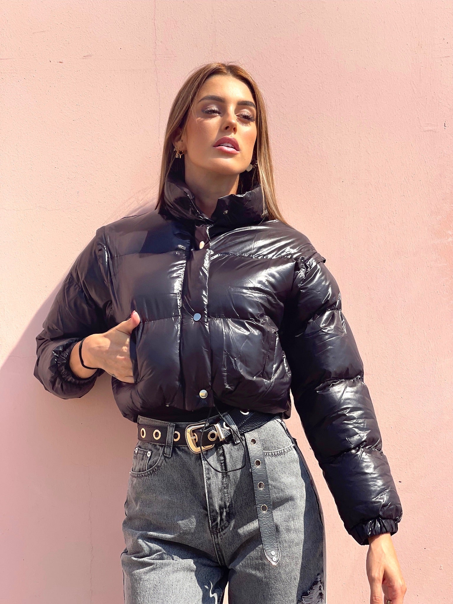 Piumino Crop nero