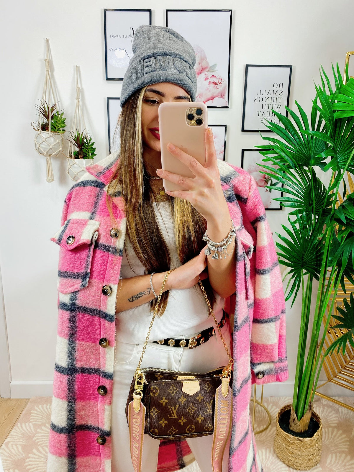 Giacca a quadri lunga Rosa